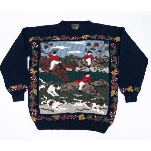 Vintage South Wool Sweater Adult Large Horse Equestrian Hand Knit Uruguay 80s - Picture 2 of 14